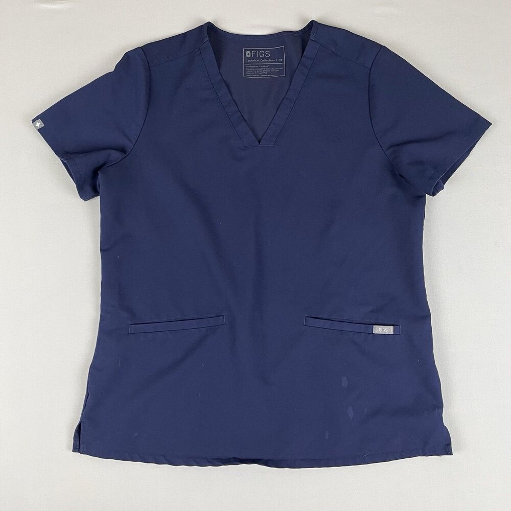 FIGS Technical Collection Scrub Top Women’s Size Medium Blue Short Sleeve V Neck